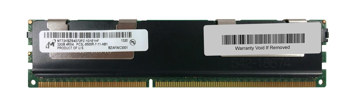 MT72KSZS4G72PZ-1G1E1 Micron 32GB PC3-8500 DDR3-1066MHz ECC Registered CL7 240-Pin DIMM 1.35V Low Voltage Quad Rank Memory Module