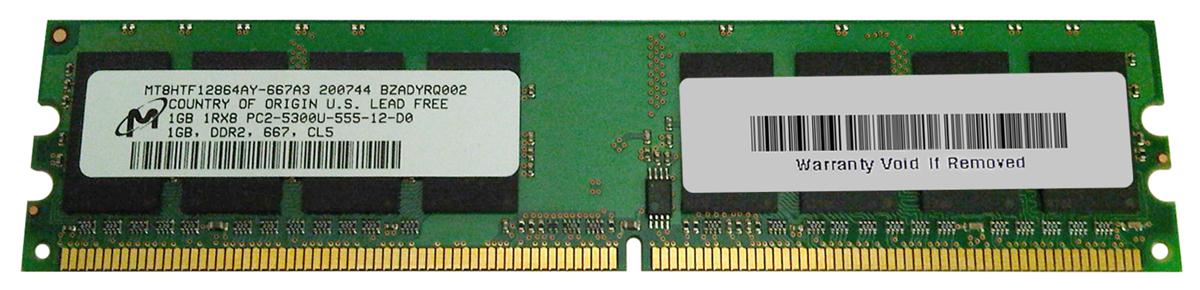 MT8HTF12864AY-667A3 Micron 1GB PC2-5300 DDR2-667MHz non-ECC Unbuffered CL5 240-Pin DIMM Single Rank Memory Module