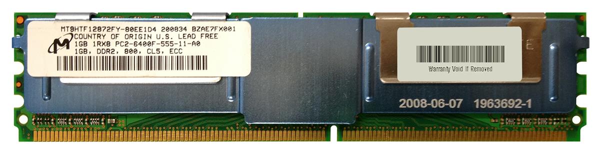 MT9HTF12872FY-80E Micron 1GB PC2-6400 DDR2-800MHz ECC Fully Buffered CL5 240-Pin DIMM Single Rank Memory Module