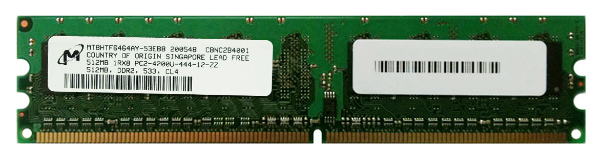 MT8HTF6464AY-53EB8 Micron 512MB PC2-4200 DDR2-533MHz non-ECC Unbuffered CL4 240-Pin DIMM Single Rank Memory Module