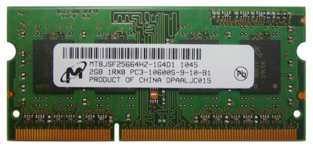 MT8JSF25664HZ-1G4D1 Micron 2GB PC3-10600 DDR3-1333MHz non-ECC Unbuffered CL9 204-Pin SoDimm Single Rank Memory Module