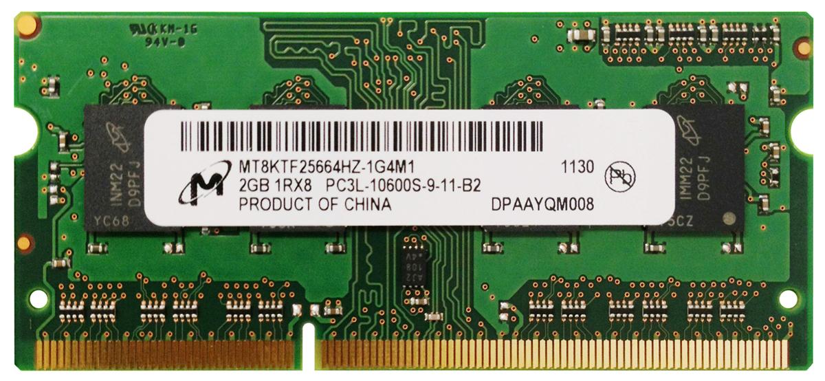 MT8KTF25664HZ-1G4M1 Micron 2GB PC3-10600 DDR3-1333MHz non-ECC Unbuffered CL9 204-Pin SoDimm 1.35V Low Voltage Single Rank Memory Module