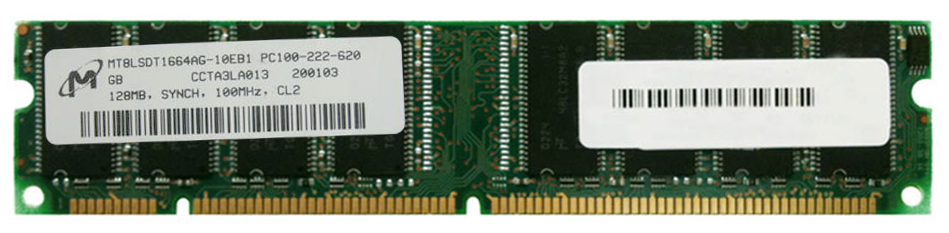 MT8LSDT1664AG-10EB1 Micron 128MB PC100 100MHz non-ECC Unbuffered CL2 168-Pin DIMM Memory Module