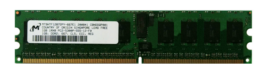 MT9HTF12872PY-667E1 Micron 1GB PC2-5300 DDR2-667MHz ECC Registered CL5 240-Pin DIMM Single Rank Memory Module