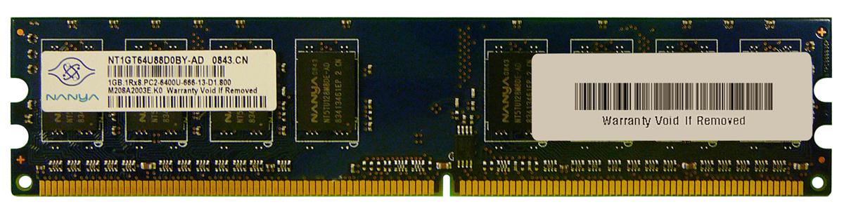 NT1GT64U88D0BY-AD Nanya 1GB PC2-6400 DDR2-800MHz non-ECC Unbuffered CL6 240-Pin DIMM Memory Module