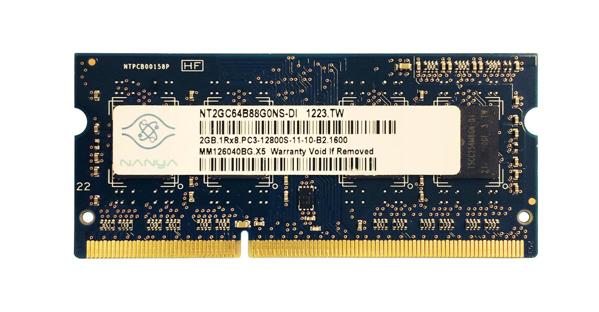 NT2GC64B88G0NS-DI Nanya 2GB PC3-12800 DDR3-1600MHz non-ECC Unbuffered CL11 204-Pin SoDimm Single Rank Memory Module