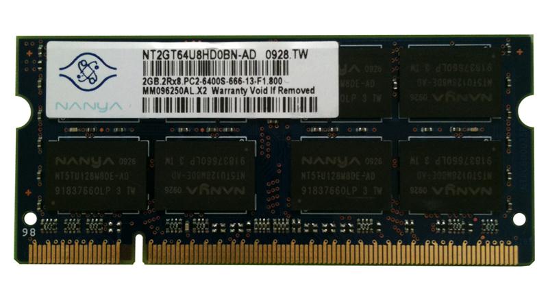 NT2GT64U8HD0BN-AD Nanya 2GB PC2-6400 DDR2-800MHz non-ECC Unbuffered CL6 200-Pin SoDimm Dual Rank Memory Module