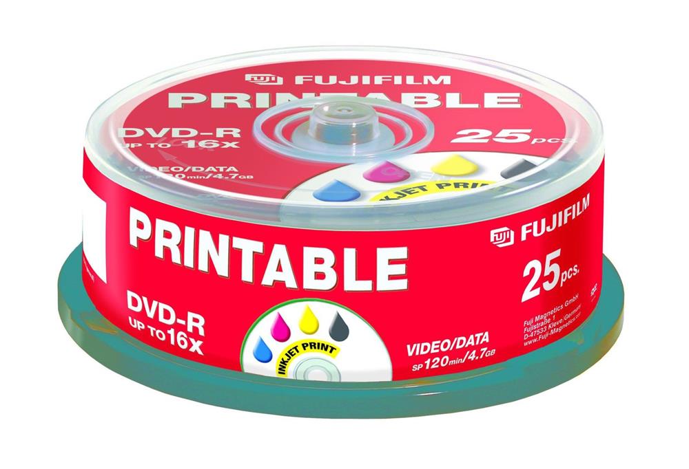 P10DVMGY15A Fujifilm DVD-R Printable Spindle 25 Pack 4.7GB 16x