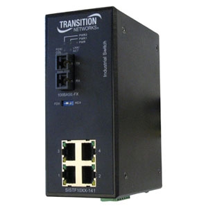 SISTF1011-141-LRT Transition Ind 4pt Swch Ext Temp 10/ 100Base-TX to 100Base-FX mm ST 2km (Refurbished)