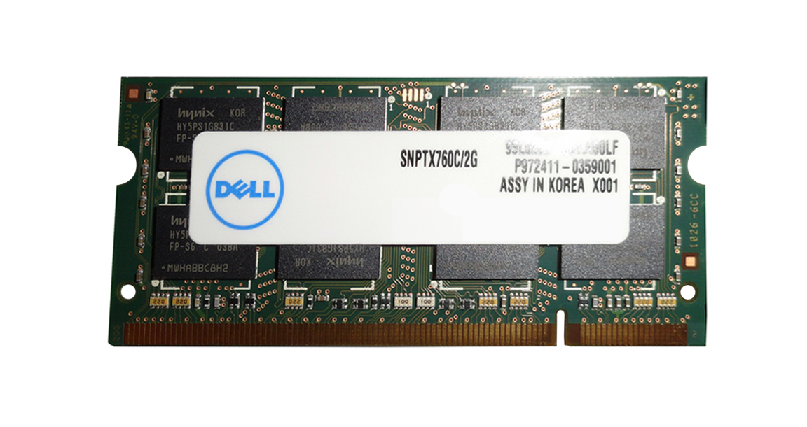 SNPTX760C/2G Dell 2GB PC2-6400 DDR2-800MHz non-ECC Unbuffered CL6 200-Pin SoDimm Dual Rank Memory Module