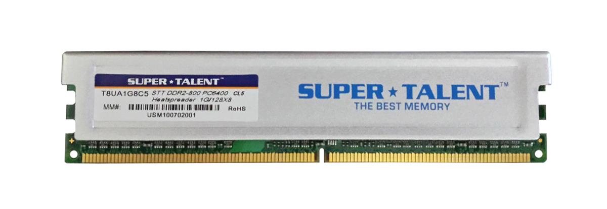 T8UA1G8C5 Super Talent 1GB PC2-6400 DDR2-800MHz non-ECC Unbuffered CL5 240-Pin DIMM Single Rank Memory Module