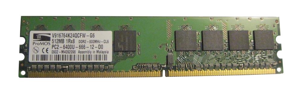 V916764K24QCFW-G6 ProMOS 512MB PC2-6400 DDR2-800MHz non-ECC Unbuffered 240-Pin DIMM Memory Module