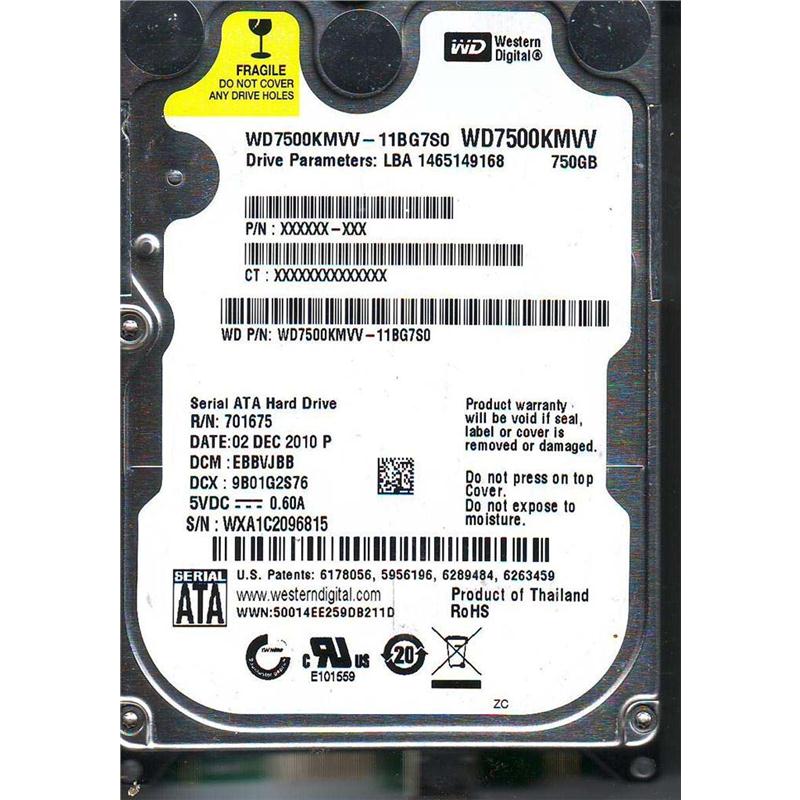 WD7500KMVV-11A27S2 Western Digital 750GB 5400RPM USB 2.0 2.5-inch Internal Hard Drive for My Passport Essential (Refurbished)
