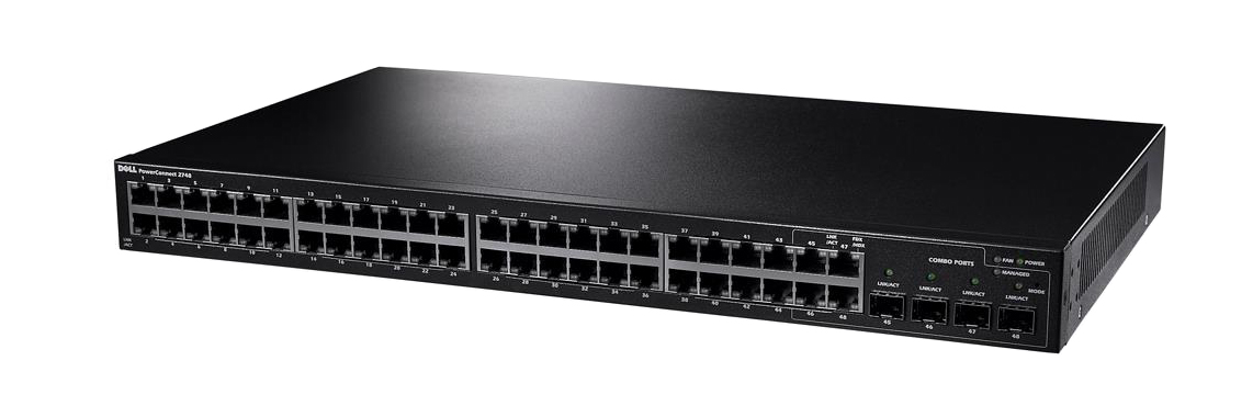 XP166 Dell PowerConnect 2748 48-Ports 10Base-T/100Base-TX/1000Base-T Gigabit Ethernet Managed Switch with 4x (mini-GBIC) SFP Ports (Refurbished)
