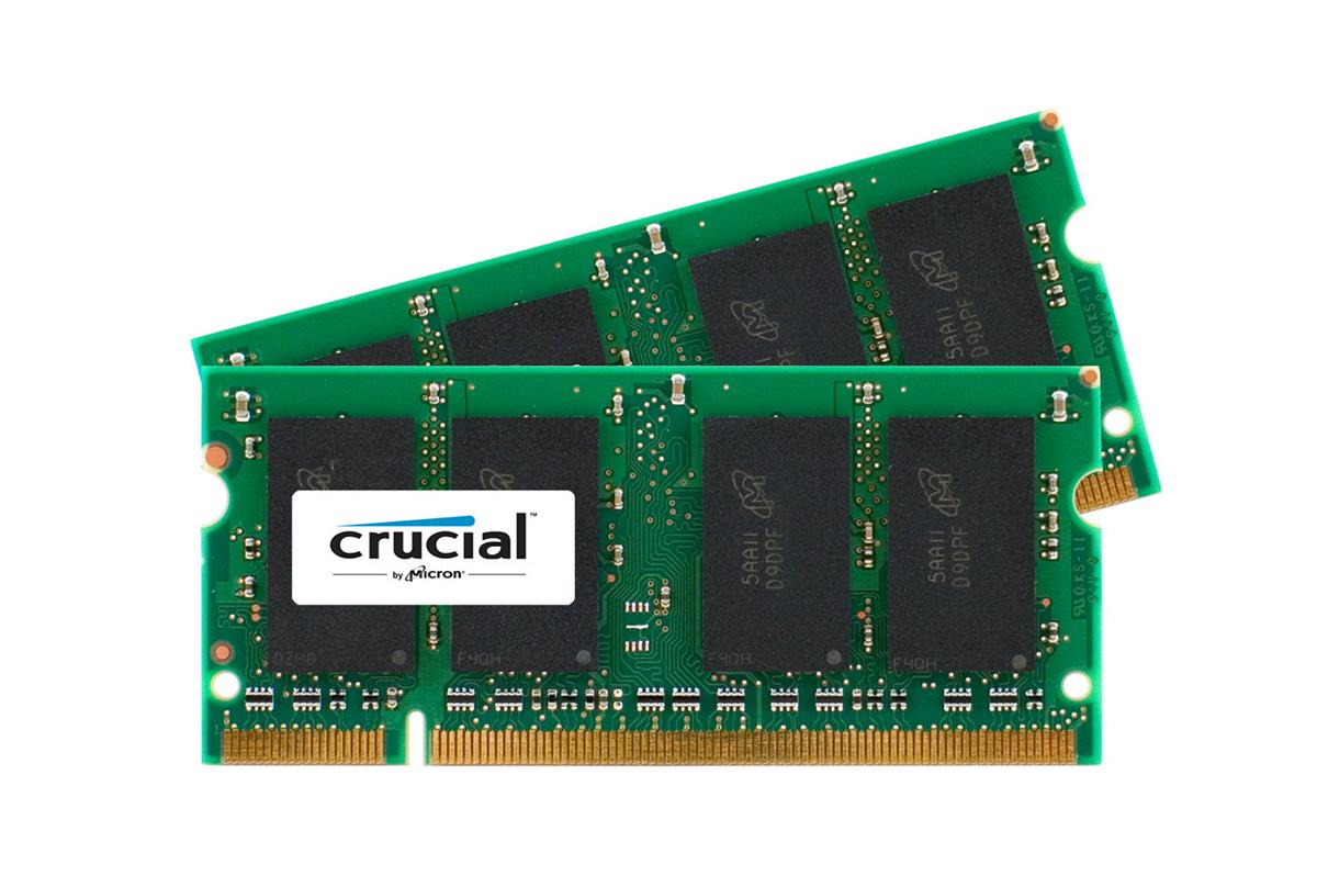 CT2KIT25664AC800 Crucial 4GB Kit (2 X 2GB) PC2-6400 DDR2-800MHz non-ECC Unbuffered CL6 200-Pin SoDimm Memory