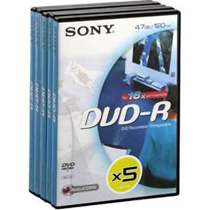 5DMR47BVD Sony DVD-R 4.7GB 16x Video Box 5 Pack