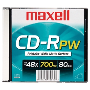 648721 Maxell CD-R 80m 48x No-Logo White Inkjet Printable Thermal Printable Slim Jewelcase