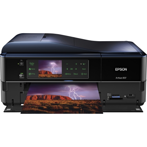 C11CB20201-N Epson Artisan 837 Inkjet Multifunction Printer Color Photo/Disc Print Desktop Printer, Scanner, Copier, Fax 9.6 ppm Mono/9.1 ppm Color Print (Refurbished)