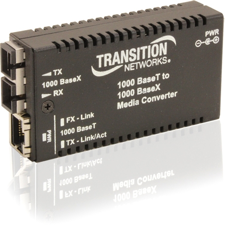M/GE-T-SX-01-NA Transition 10/100/1000Base-T, 1000Base-SX RJ-45 Mini Gigabit Ethernet Media Converter