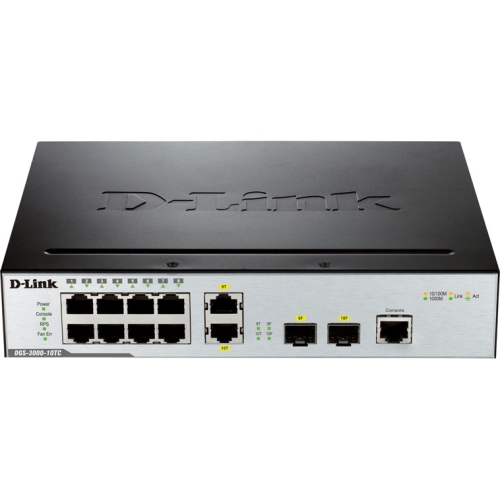 DGS-3000-10TC D-Link Managed 8-Ports 10/100/1000 Layer2 Switch With 2 1000base-t/sfp Combo Ports (Refurbished)