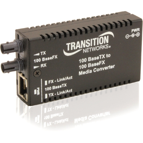 M/E-TX-FX-01-NA Transition 100Base-TX (RJ-45) to 100Base-FX 1300 NM Multi-Mode (ST) 2 Kilometers/1.2 Miles for Fast Ethernet Stand-Alone Media Converter