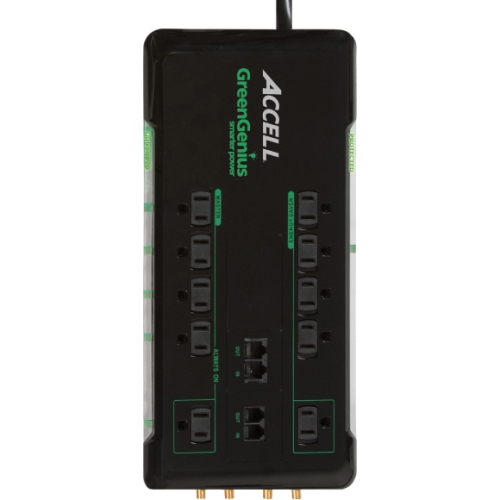 D080B-016K Accell GreenGenius 10 Outlet Home Theater Smart Surge Protector 10 x AC Power, 2 x USB 1.80 kVA 3240 J 125 V AC Input