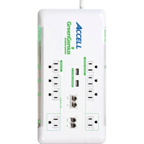 D080B-017K Accell GreenGenius 8 Outlet Smart Surge Protector 8 x AC Power, 2 x USB 1.80 kVA 2160 J 120 V AC Input