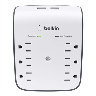 BSV602 Belkin 6 Outlet Wall Mount Surge Protector with 2.1A USB Charging 6 x NEMA 5-15R, 2 x USB 10 VA 900 J