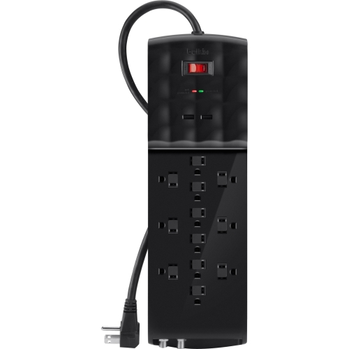 BSQ1200BG06BKDP Belkin 12-Outlet Surge Protector With 6-Foot Power Cord And Ethernet Cable/Satellite Protection And 2.1a USB Charging
