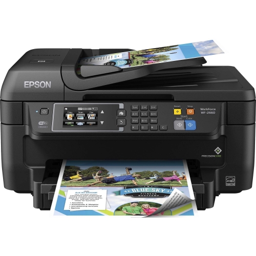 C11CE33201 Epson WorkForce 2660 Inkjet Multifunction Printer Color Plain Paper Print Desktop Copier/Fax/Printer/Scanner 13 ppm Mono/7.3 ppm Color Print 4800 x 2400 dpi Print cpm Mono/5.5 cpm Color Copy 2.7" LCD Wireless LAN USB (Refurbished)