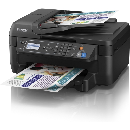 C11CD77201 Epson WorkForce 2650 Inkjet Multifunction Printer Color Plain Paper Print Desktop Copier/Fax/Printer/Scanner 13 ppm Mono/7.3 ppm Color Print 4800 x 2400 dpi Print cpm Mono/5.5 cpm Color Copy 2.2" LCD Wireless LAN USB (Refurbished)