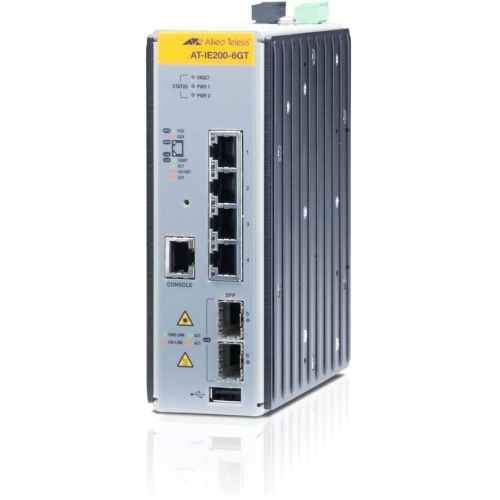 AT-IE200-6GT Allied Telesis Gigabit Industrial Ethernet Switch 4Ports Manageable 4 X Rj-45 2 X Expansion Slots 10/100/1000base-t 1000base-x Rail-mountable Wall Mountable (Refurbished)
