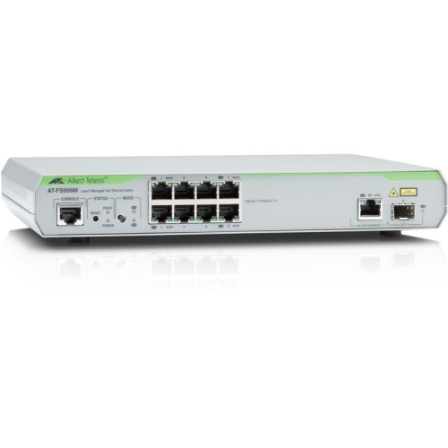 AT-FS909M-10 Allied Telesis 8-Ports 10/100base-T 100m Layer 2 Access Switch with 1x Fiber SFP Slot (Refurbished)