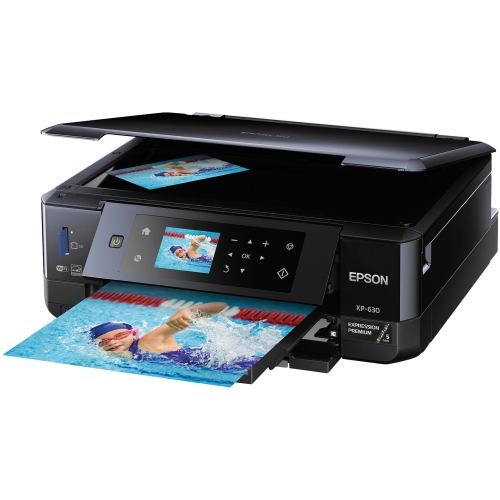 C11CE79201 Epson Expression Premium XP-630 Inkjet Multifunction Printer Color Photo/Disc Print Desktop Copier/Printer/Scanner 20 Second Photo 5760 x 1440 dpi Print 1 x Input Tray 100 Sheet, 1 x Output Tray 30 Sheet 2.7" LCD Touchscreen 2400 dpi Optical Scan Automatic Duplex Print 100 sheets Input Wireless LAN PictBridge USB (Refurbished)