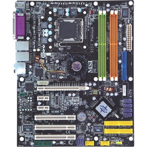 955XPLATINUM MSI 955X PLATINUM Socket LGA 775 Intel 955X Express + ICH7R Chipset Intel Pentium 4/ Pentium 4 Extreme Edition/ Celeron D/ Pentium Extreme Edition/ Pentium D Processors Support DDR2 4x DIMM ATA-100/ATA-133 ATX Motherboard (Refurbished)