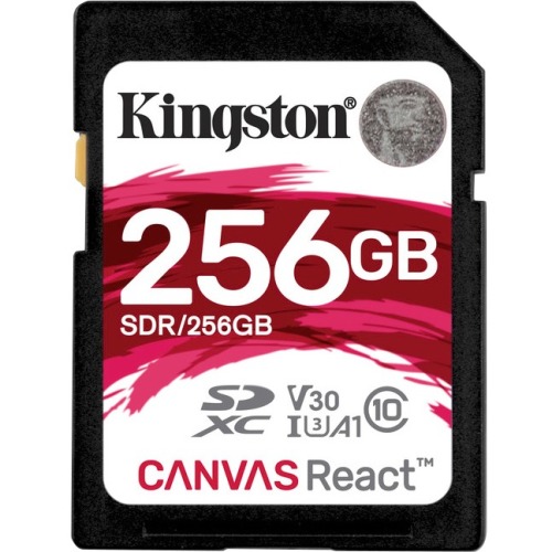 SDR/256GB Kingston Canvas React 256GB Class 10 SDXC UHS-I U3 V30 A1 100MB/s Read 80MB/s Write Flash Memory Card