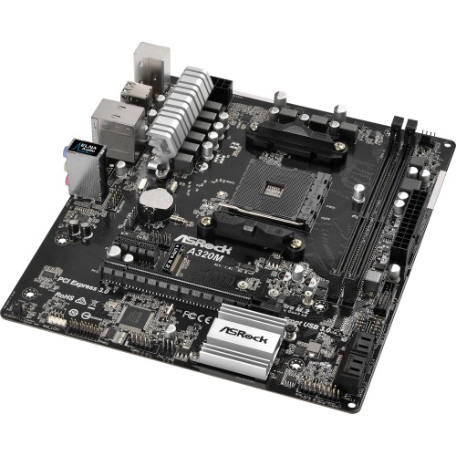 A320M ASRock Socket AM4 AMD Promontory A320 Chipset AMD A-Series/ AMD Ryzen Processors Support DDR4 2x DIMM 4x SATA3 6.0Gb/s Micro-ATX Motherboard (Refurbished)