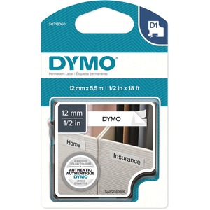 S0718060 Dymo D1 Tape Permanent 12mm x 5.5m Black on white (Refurbished)