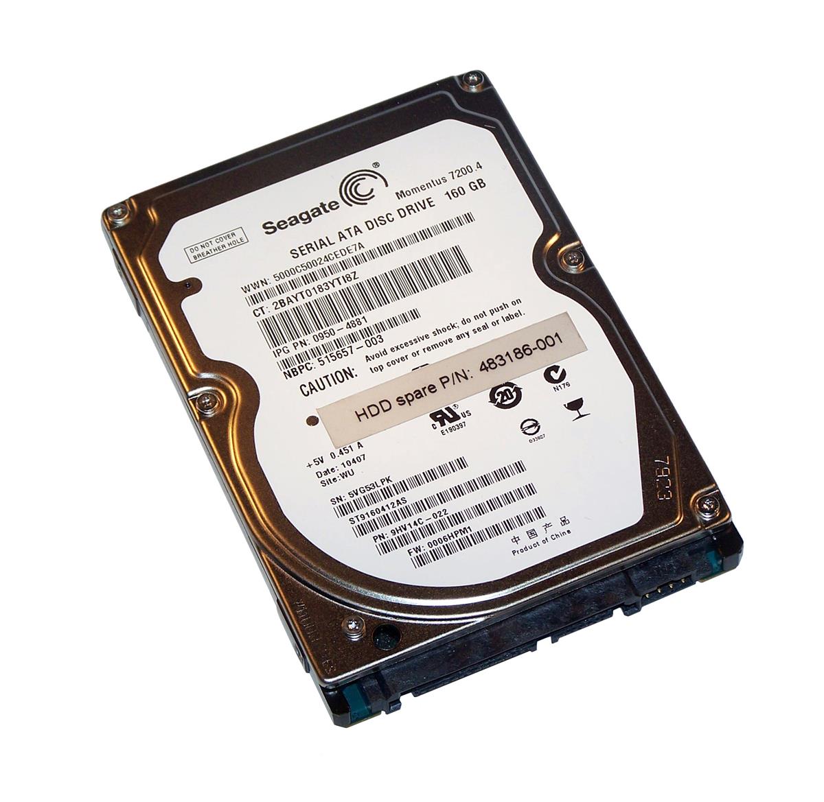 0950-4881 HP 160GB 7200RPM SATA 3Gbps 2.5-inch Internal Hard Drive