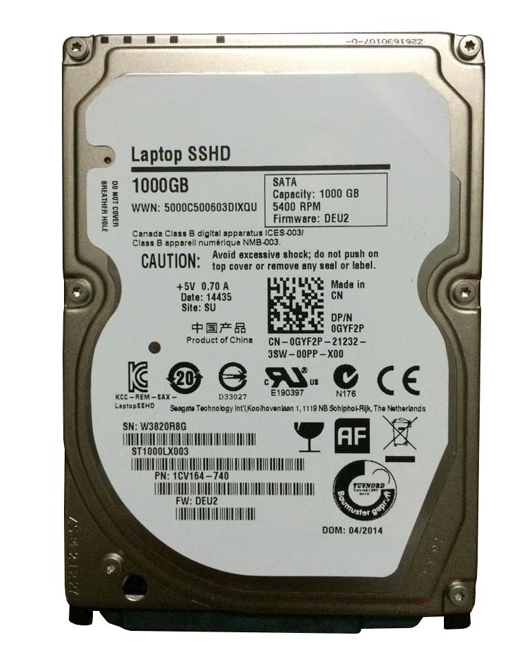 0GYF2P Dell 1TB 5400RPM SATA 6Gbps 64MB Cache SSD 2.5-inch Internal Hybrid Hard Drive