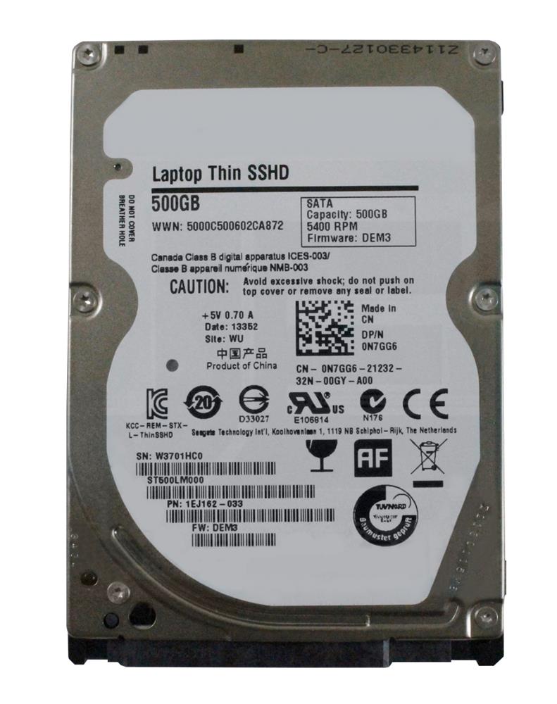 0N7GG6 Dell 500GB 5400RPM SATA 6Gbps 64MB Cache 8GB MLC NAND SSD 2.5-inch Internal Hybrid Hard Drive