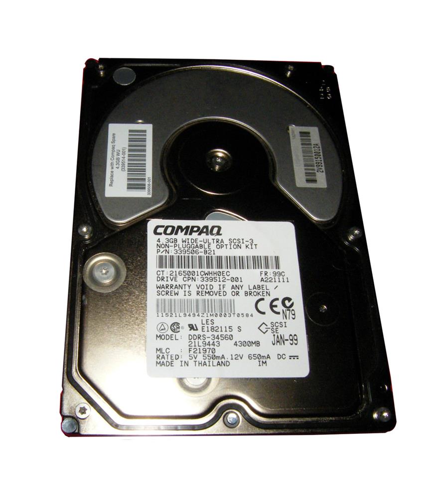339506-B21 HP 4.3GB 7200RPM Ultra Wide SCSI 68-Pin 3.5-inch Internal Hard Drive