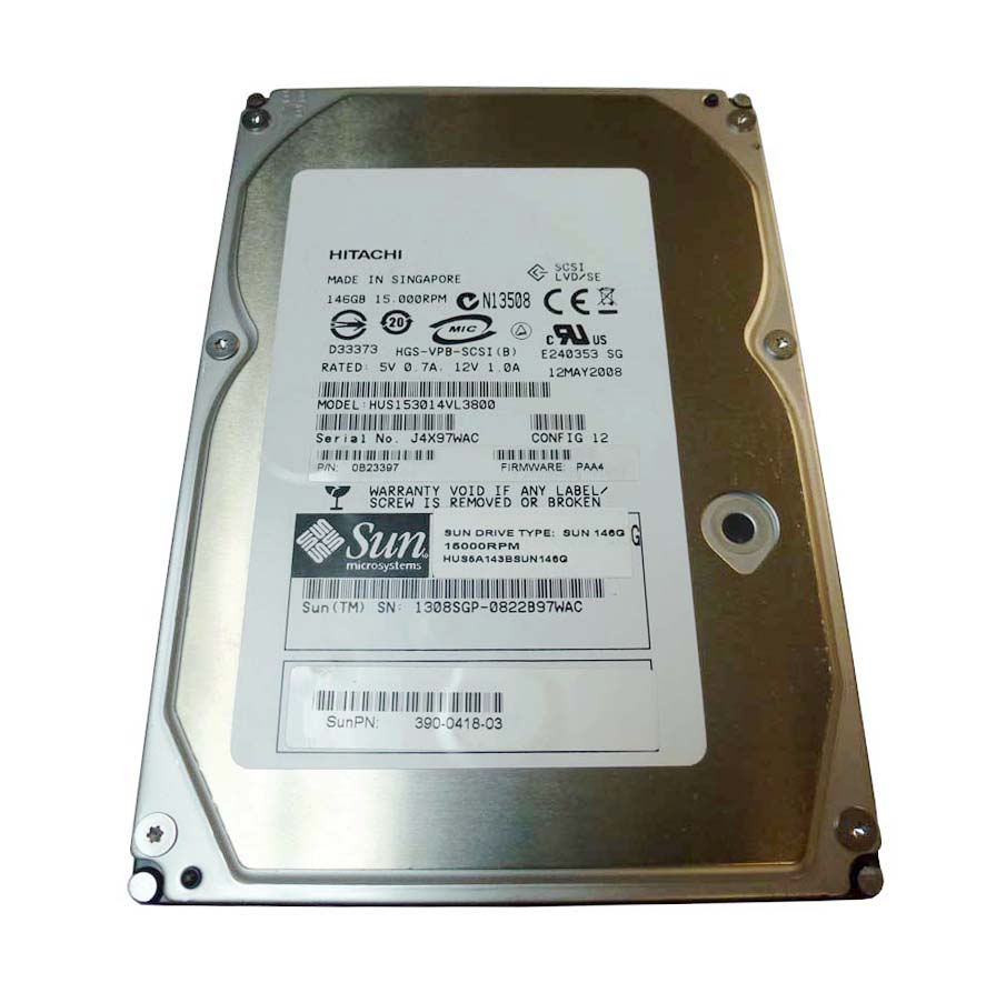 390-0418-03 Sun 146GB 15000RPM Ultra-320 SCSI 80-Pin 16MB Cache 3.5-inch Internal Hard Drive