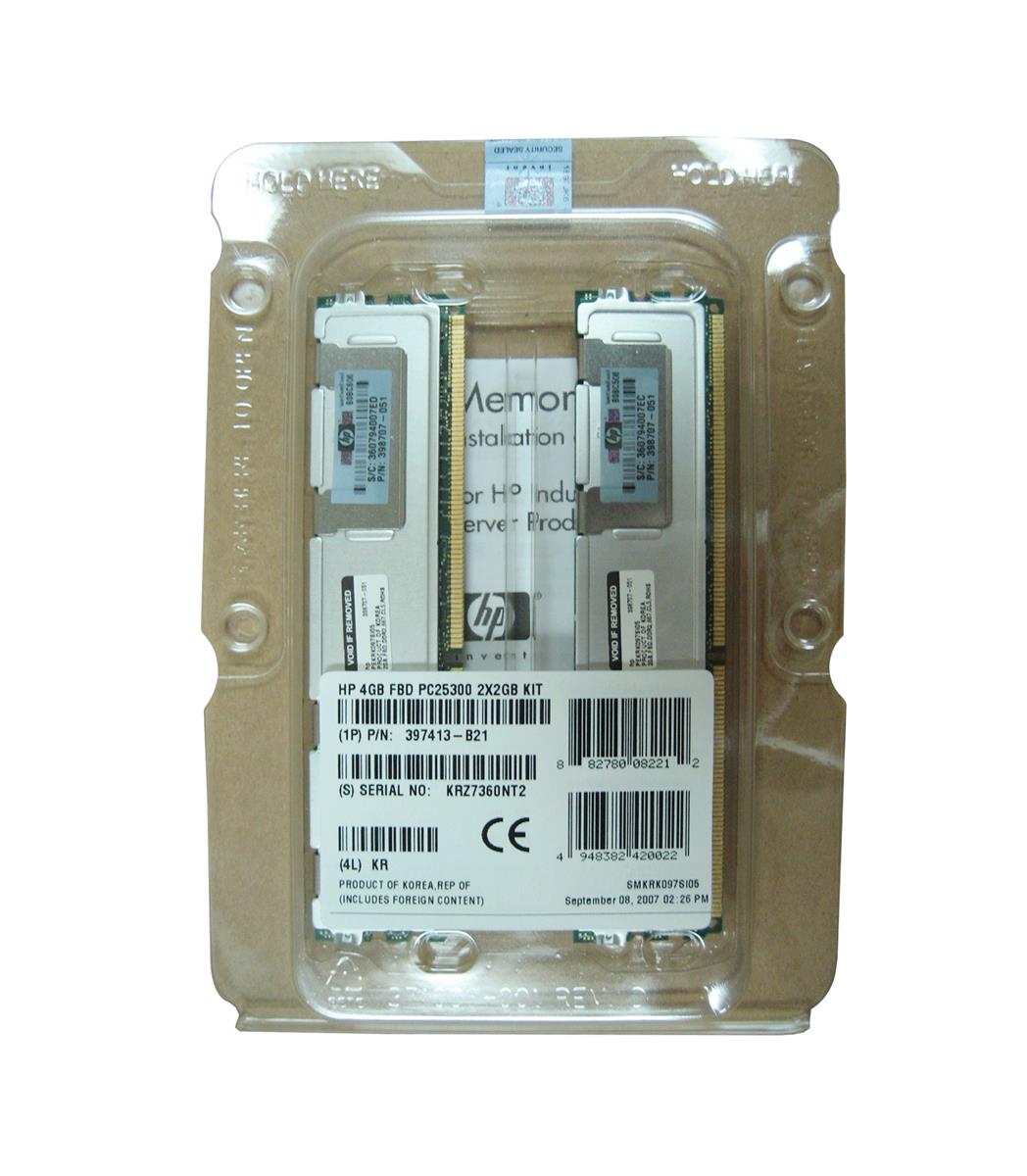 397413-B21 HP 4GB Kit (2 X 2GB) PC2-5300 DDR2-667MHz ECC Fully Buffered CL5 240-Pin DIMM Dual Rank Memory for ProLiant Servers