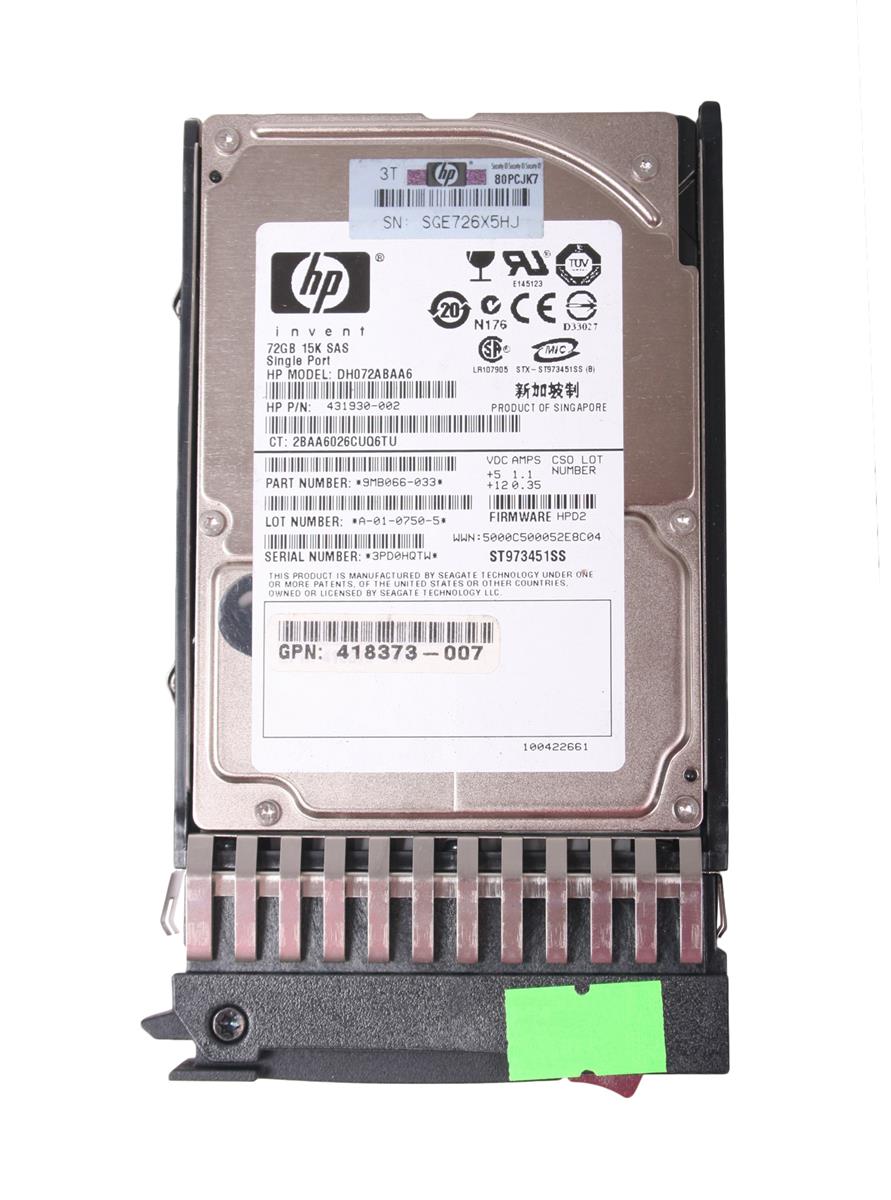 431930-002 HP 72GB 15000RPM SAS 3Gbps Hot Swap 2.5-inch Internal Hard Drive