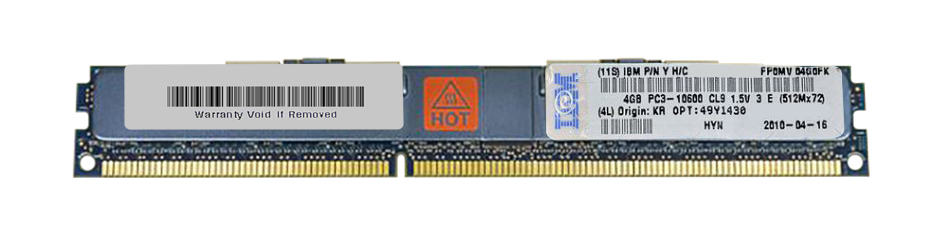 49Y1430 IBM 4GB PC3-10600 DDR3-1333MHz ECC Registered CL9 240-Pin DIMM Very Low Profile (VLP) Dual Rank Memory Module