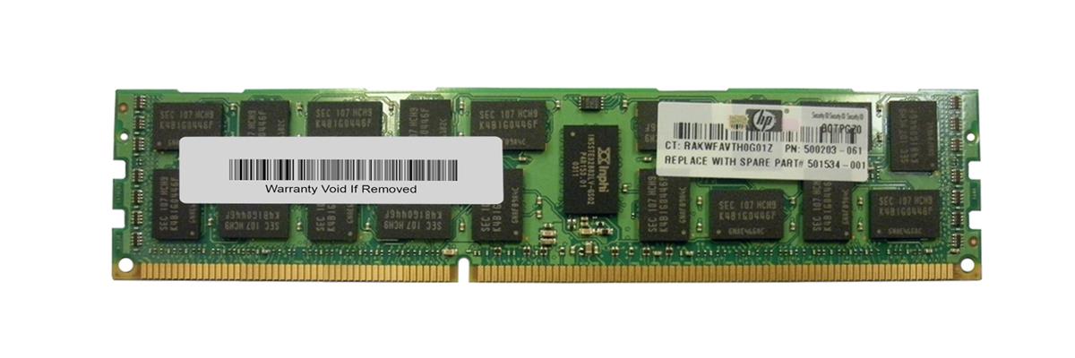 501534-001 HP 4GB PC3-10600 DDR3-1333MHz ECC Registered CL9 240-Pin DIMM Dual Rank Memory Module for ProLiant G6 Series Servers