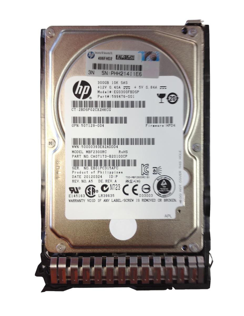 507129-004-2 HP 300GB 10000RPM SAS 6Gbps Dual Port Hot Swap 2.5-inch Internal Hard Drive