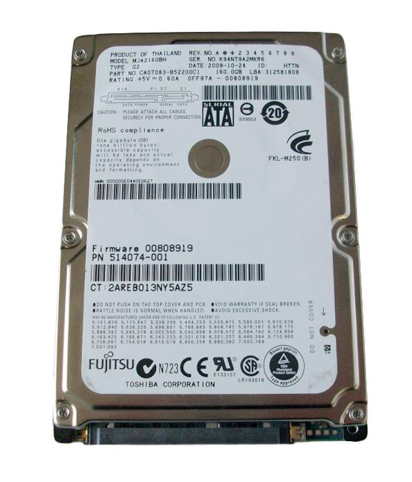 514074-001-06 HP 160GB 5400RPM SATA 3Gbps 2.5-inch Internal Hard Drive