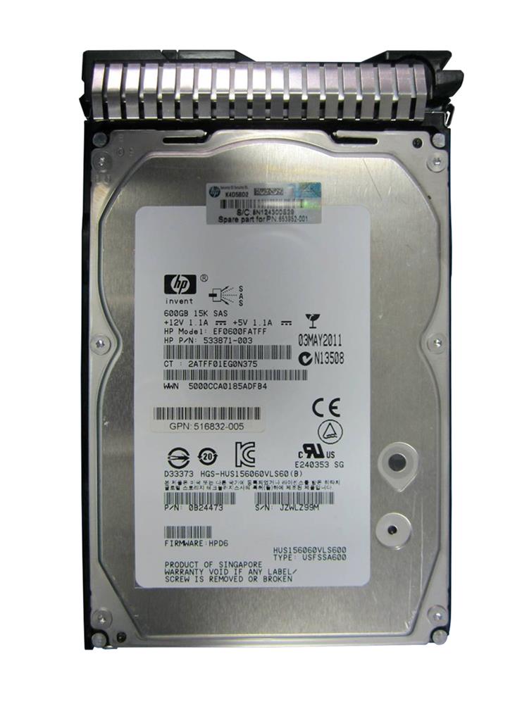 533871-001 HP 300GB 15000RPM SAS 6Gbps Dual Port Hot Swap 3.5-inch Internal Hard Drive